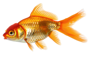 A golden fish gracefully swimming through clear waters in a tranquil aquarium environment isolated on transparent background