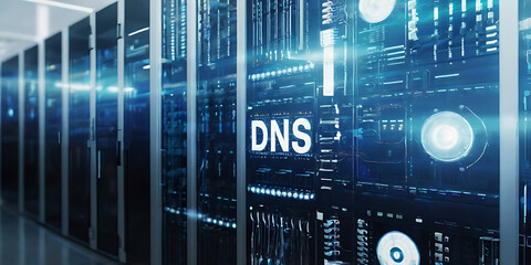 Naklejka premium DNS and Server Room – Core Infrastructure of Internet Connectivity and Networking