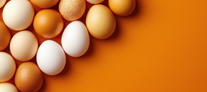 Farmfresh eggs in cream and brown on warm orange for national egg day