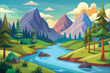 Mountain River Forest Digital Art  
