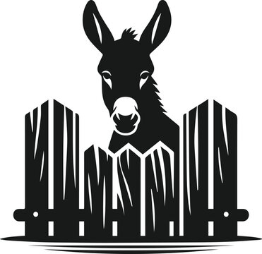 black donkey behind fence clip art preview