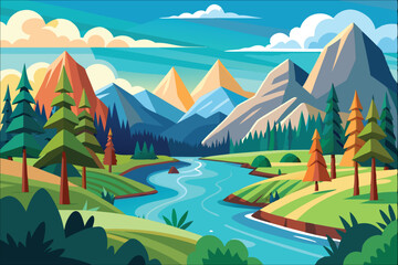 Mountain River Forest Digital Art  
