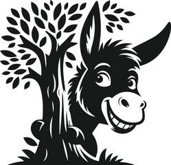 Vector silhouette of a donkey head peeking 