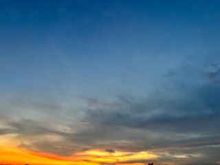 Beautiful sky with natural gradations. Thick clouds in the dusk sky on a winter night. Image of a cloudy sky in the afternoon. View of the night sky with golden light from the evening sun