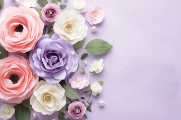 Obraz premium Delicate Paper Flowers in Pastel Shades on a Lilac Background