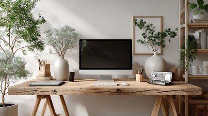 Modern workspace with natural elements