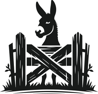 black donkey behind wooden fence clip art preview