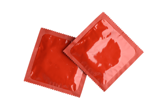 Set of red condoms isolated on transparent background