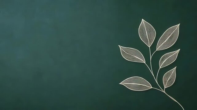 Dark Green Background with Delicate White Leaf Outline