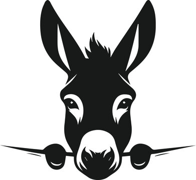 Vector silhouette of a donkey head peeking 