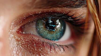 Close-Up of Human Eye with Digital Overlay and Technology Element