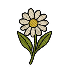 Digital embroidery of a daisy flower with white petals and yellow center. Transparent PNG. Perfect for spring decor, botanical clipart, patches, and sublimation printing