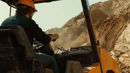 Heavy machinery operator driving a bulldozer across the site. Power and precision