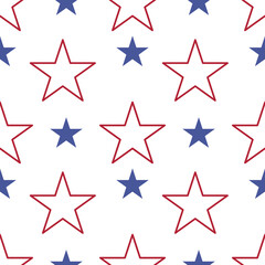 Obraz premium A repeating vector pattern of red and blue stars on a white background, featuring outlined stars in red and filled stars in blue, creating a patriotic theme.