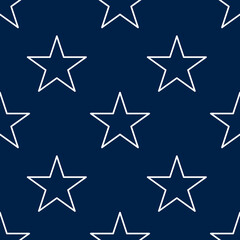 A seamless vector pattern featuring white outlined stars on a dark blue background, creating a modern and stylish design suitable for various applications.
