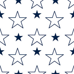 A seamless vector pattern featuring alternating outlined stars and filled stars in navy blue on a white background. The design is simple and modern, suitable for various applications.