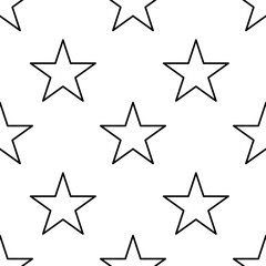 A seamless vector pattern of outlined stars on a white background, creating a minimalist and modern design.