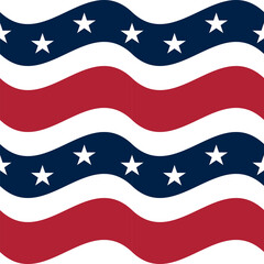 A stylized vector pattern featuring wavy red and white stripes with blue sections containing white stars, reminiscent of the American flag.