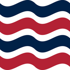 A vector pattern of wavy stripes in red, white, and navy blue, creating a dynamic and rhythmic design. The waves alternate in color, evoking a sense of movement and energy.