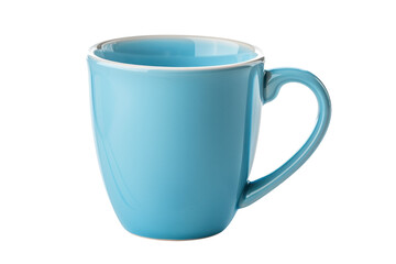 A vibrant blue ceramic mug resting on a bright surface, perfect for morning coffee or tea moments isolated on transparent background