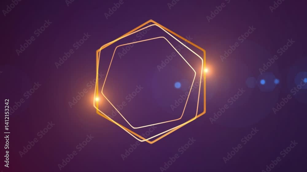 Poster a dark blue background featuring an animated loop of golden line hexagons.