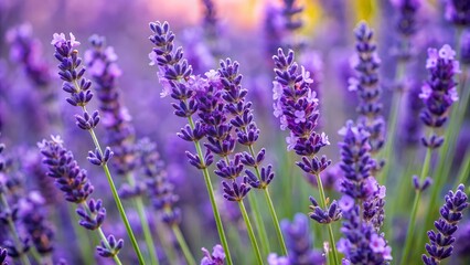 Naklejka premium Purple lavender flowers bloom in a Provence, France field, a beautiful herbal scene
