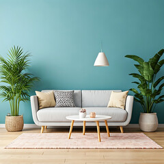 modern living room with blue furniture