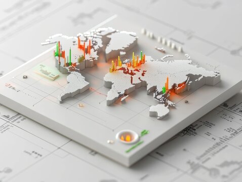 3D map with vibrant data visualization elements.