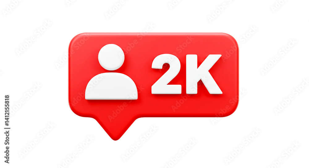 Poster a red notification bubble with a white person icon and the text two k on a black background
