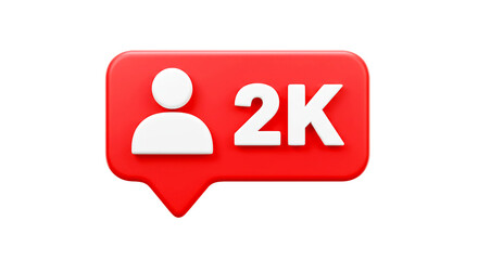 Fototapeta premium A red notification bubble with a white person icon and the text two k on a black background