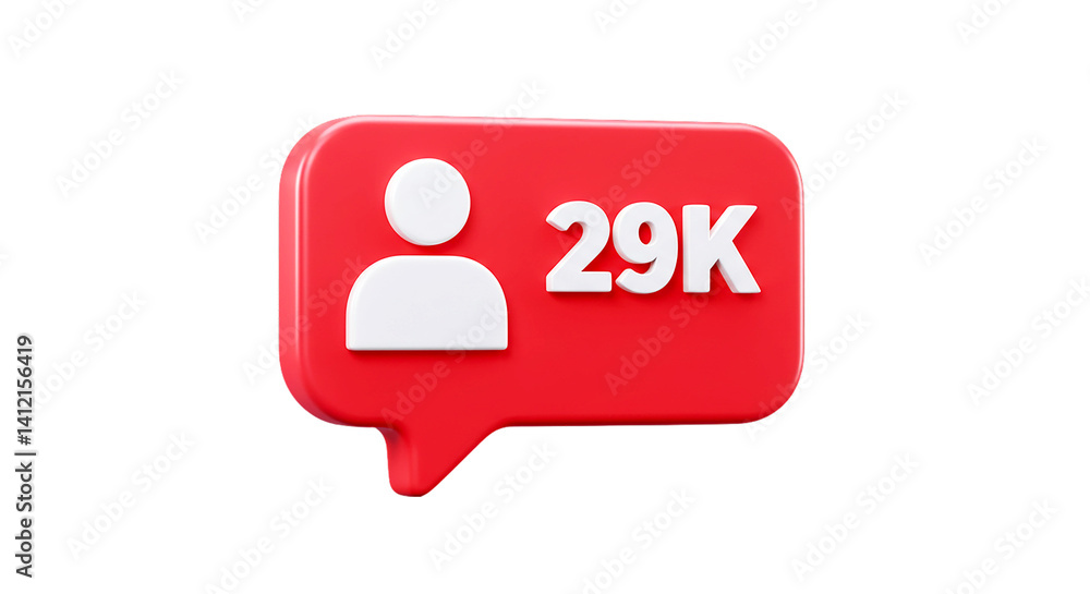 Poster a red notification bubble with a white person icon and the text 29k on a black background