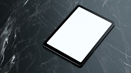 empty tablet mockup with bright screen placed on sleek dark marbled surface