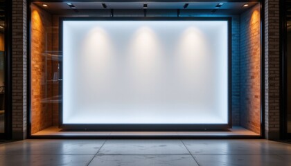 Showcase event empty display window urban center high-quality image modern environment wide angle marketing concept