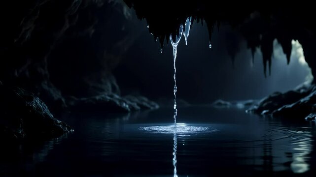 Water droplet falling into underground cave pool, creating ripples in dark mysterious cavern. Concept: nature, meditation, tranquility,  meditation apps,  nature documentaries - Powered by Adobe