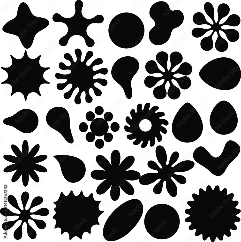 Poster collection of abstract black shapes icons set design elements