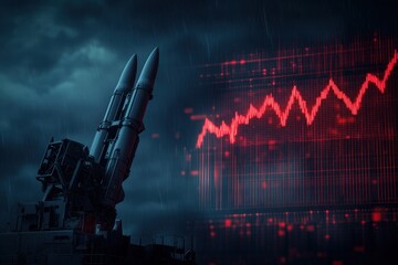 Nuclear missiles and falling stock market charts during war