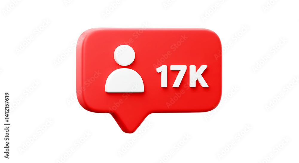 Poster a red notification bubble with a person icon and the number seventeen k on a black background