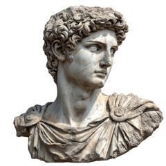 Obraz premium Astonishing Ancient Marble Bust of Young Roman Figure with Expressive Features and Intricate Drapery, Capturing Timeless Beauty of Classical Sculpture