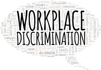 Workplace Discrimination word cloud conceptual design isolated on white background.