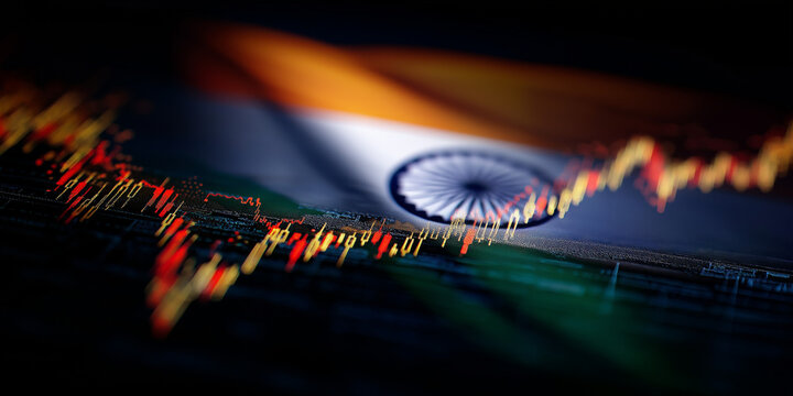 India flag with financial stock market chart and economic data overlay
 - Powered by Adobe