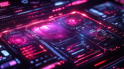 Obraz premium Futuristic Tech Interface with Glowing Neon Details