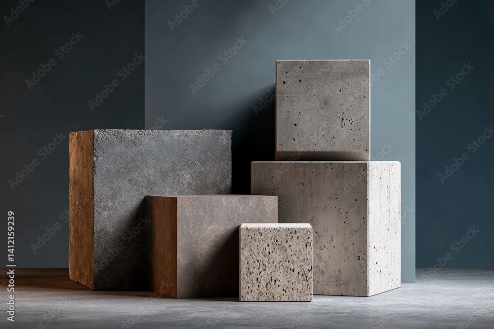 Aufkleber several textured concrete cubes form a minimalist display, showcasing a blank space ideal for produc