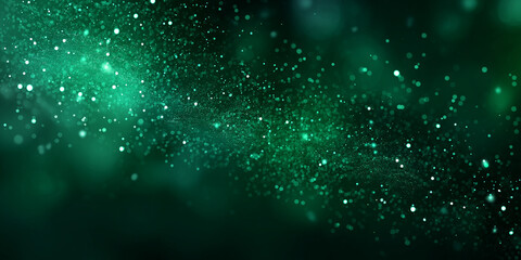 Flowing trail of glowing green sparkle particles on dark background
