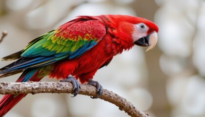 Vibrant scarlet macaw in natural habitat rainforest wildlife photography close-up nature conservation