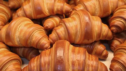 Closeup of freshly baked golden croissants.
