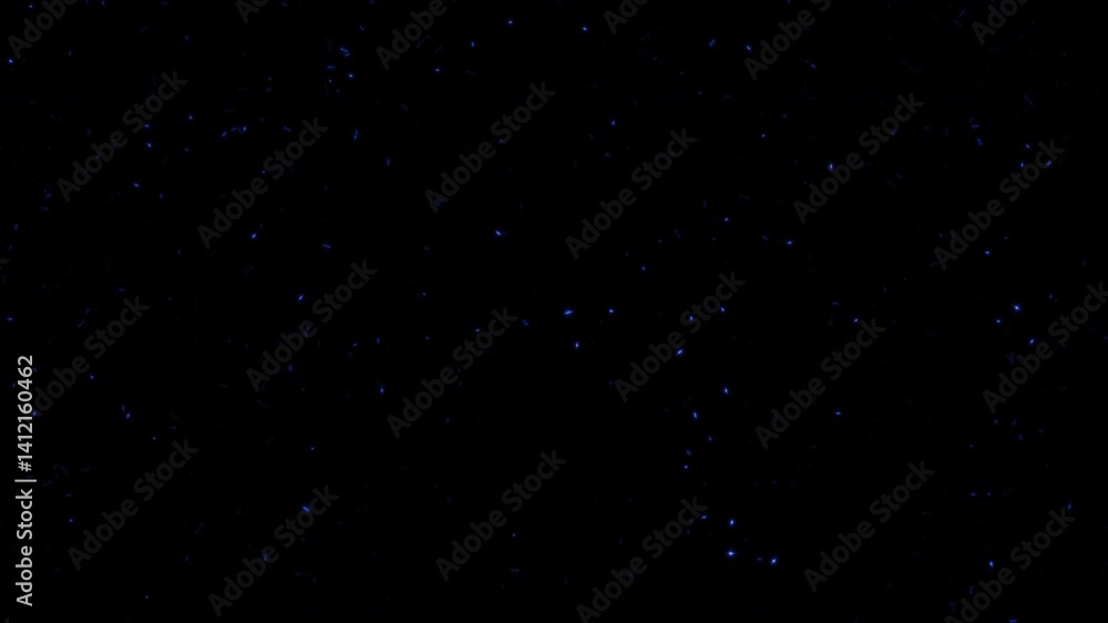 Poster loop animation floating blue dust particles flow up on black abstract background. glowing flying emb