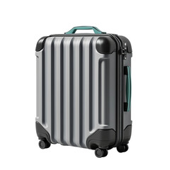 Fototapeta premium Png of Sleek gray hard-shell suitcase with teal accents and wheels, perfect for stylish travel.