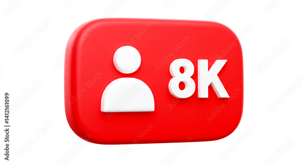 Poster red rounded square with a white follower icon and the number eight k on a black background image
