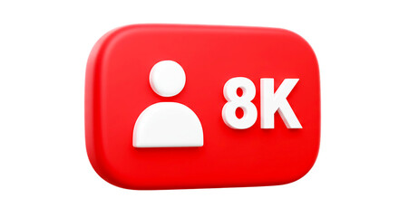 Fototapeta premium Red rounded square with a white follower icon and the number eight k on a black background image