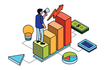 Business Marketing Graph Concept Isometric